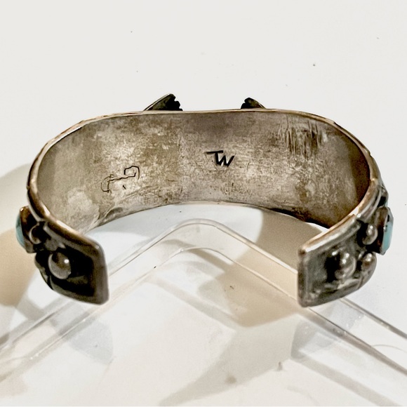 🦋Old Pawn Vintage Navajo Lone Mountain Turquoise Sterling Silver Watch Cuff - Picture 5 of 7